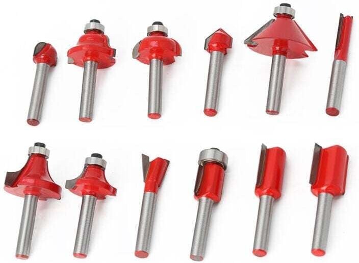 Set aus 12 Holzmessern aus Kohlenstoffstahl mit 6 mm Schaft zum Schneiden und Nuten (mit geradem Bohrer, Nutbohrer und F...