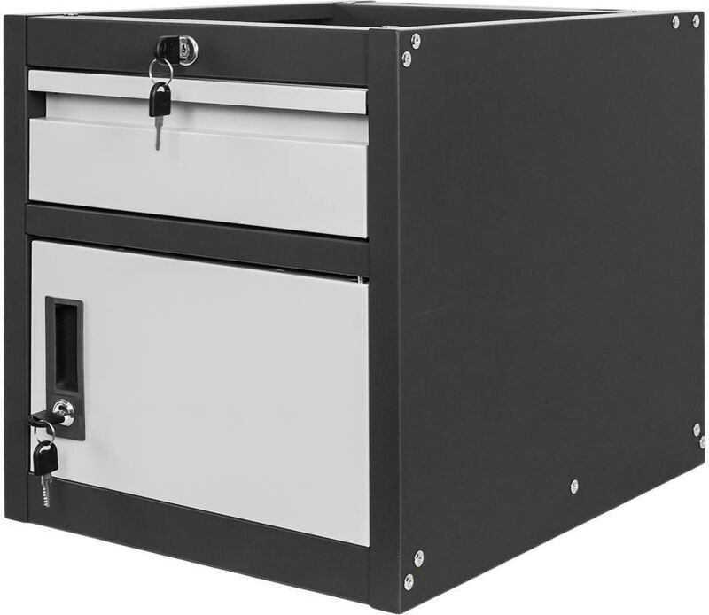 Mega-M Werkzeugschrank für Werkbänke 1 Schublade + 1 Schrank mit Türen B-37 cm x T-48,6 cm x H-50 cm System 01 Graphit/G...
