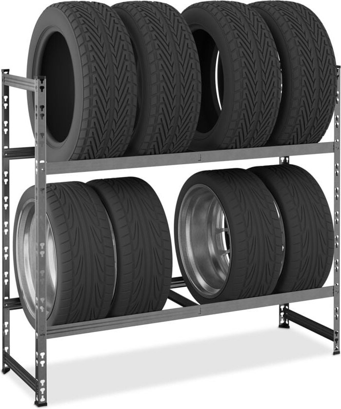 Relaxdays Reifenregal für 8 Reifen, HxBxT: 100x110x35 cm, 150 kg, beschichteter Stahl, Stecksystem, Räderregal, silber
