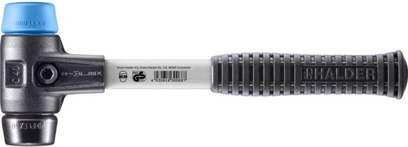 SIMPLEX-Schonhammer, TPE-soft / Gummikomposition mit verstärktem Tempergussgehäuse und Fiberglasstiel D=40 mm 3712.040