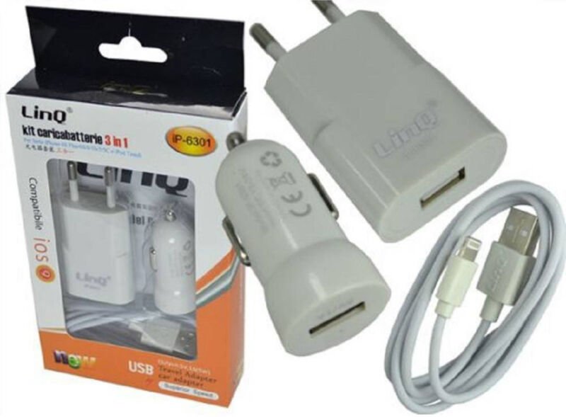 Trade Shop Traesio - Trade Shop - 3-IN-1 ladegerät kit auto adapter usb kabel lightning 1 m IP-6301 -