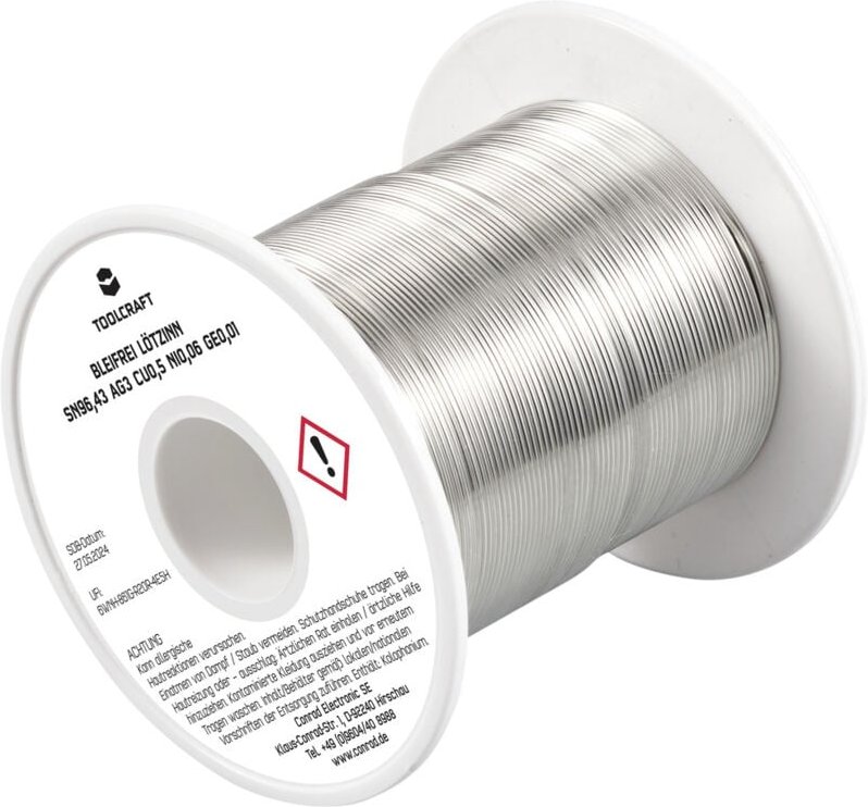 TO-9503328 Lötzinn, bleifrei Spule Sn96,43Ag3Cu0,5Ni0,06Ge0,01 ROL1 100 g 0.7 mm - Toolcraft