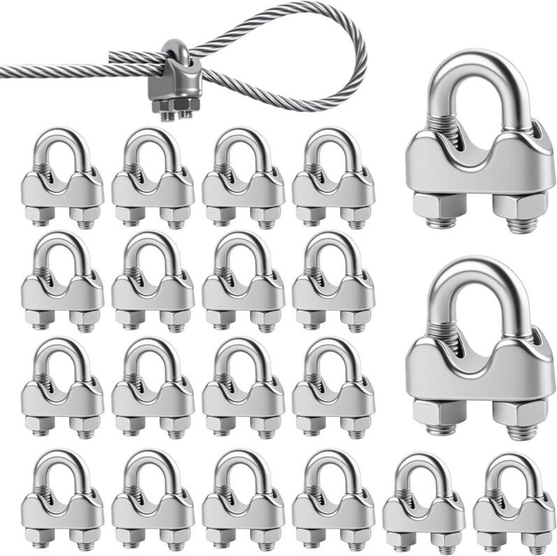 CCYKXA Edelstahl-Kabelklemmen 5 mm, 20 Stück Metall-Kabelclip Stahl-Kabelklemmen U-Bügel-Befestigungselemente Seilklemme...