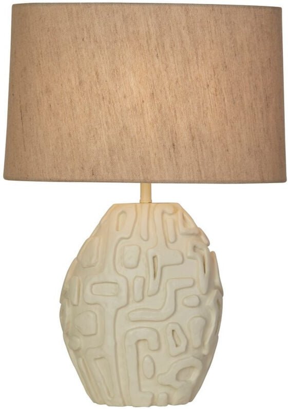 Searchlight Adelaide Tischlampe mit 1 Licht, cremefarbenes Kunstharz mit weißem Leinenschirm