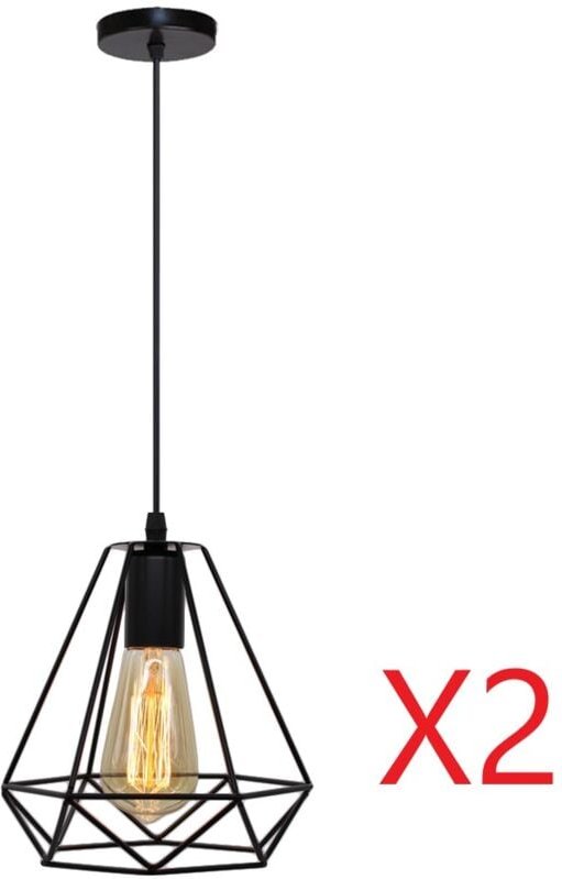 Pendelleuchte Hängelampe mit Käfig Ø20cm Diamant Lampen im Industri Stil für für Wohnzimmer Esszimmer Schwarz 2PCS