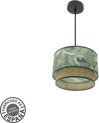 Fabrilamp - Lampe de Deckenpendelleuchte Congo 30d 1xe27 Schwarz/Grün-Natur