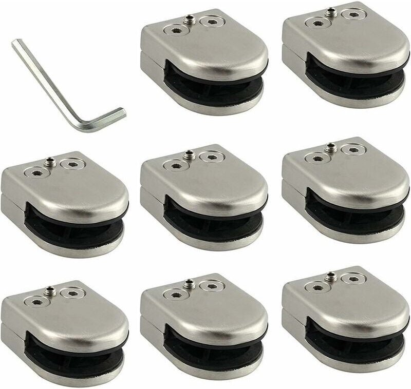 Glasklemme aus Edelstahl 304 – 8 Stück, 68 mm, Halterung mit flacher Rückseite, Chrom-Finish, Balustrade