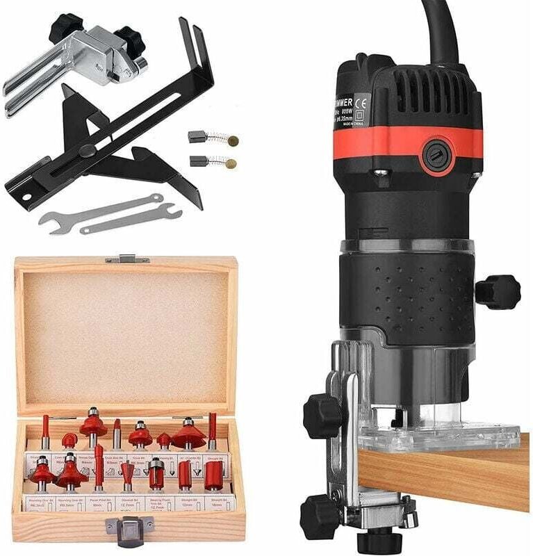 Trimmer-Oberfräse, Durchmesser 6,35 mm, 30.000 U/min, elektrischer Trimmer mit 15 Messersätzen - Tigrezy