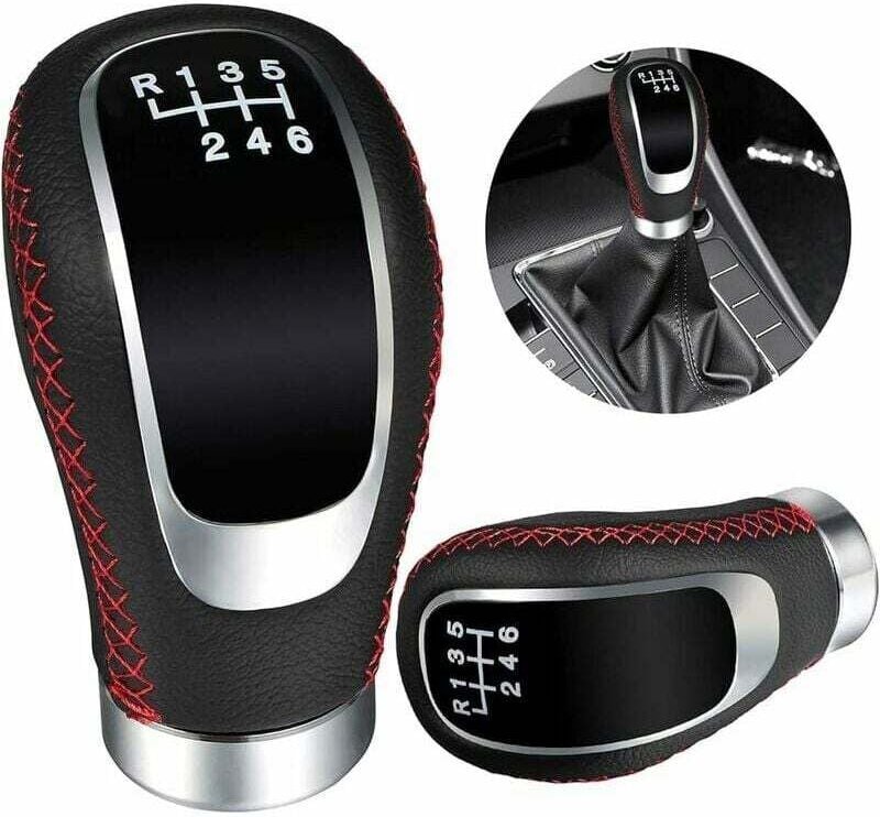 Universelles Auto-Innenzubehör, 6-Gang-Schaltknauf aus Leder mit 3 Adaptern, 8 mm, 10 mm, 12 mm, Schwarz, Rot, für die m...