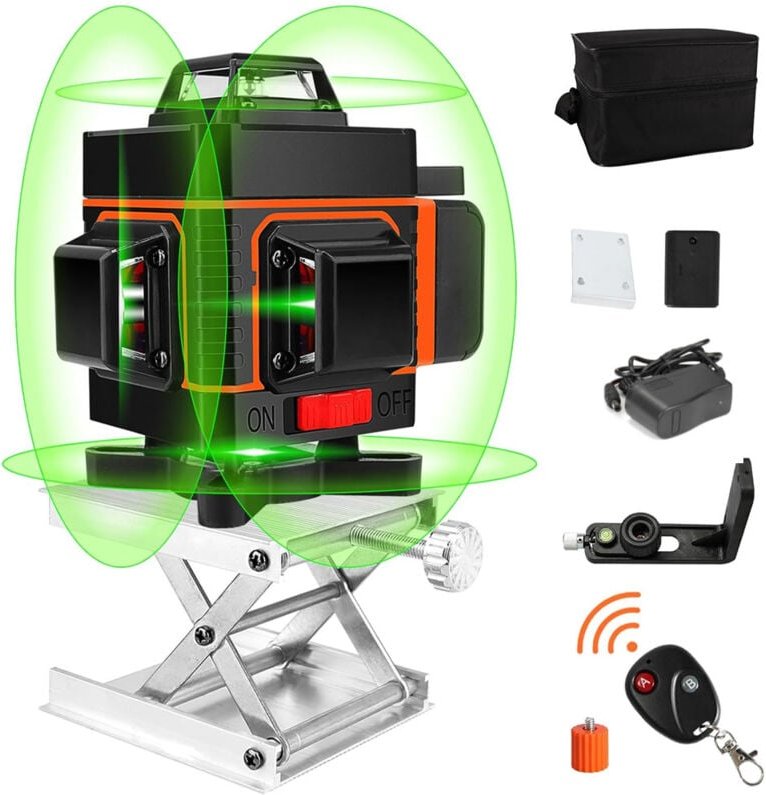 Ej.life - 4 x 360° selbstnivellierender grüner Laser, 4D 16 Linien vertikaler/horizontaler Kreuzlinien-Konstruktionslase...