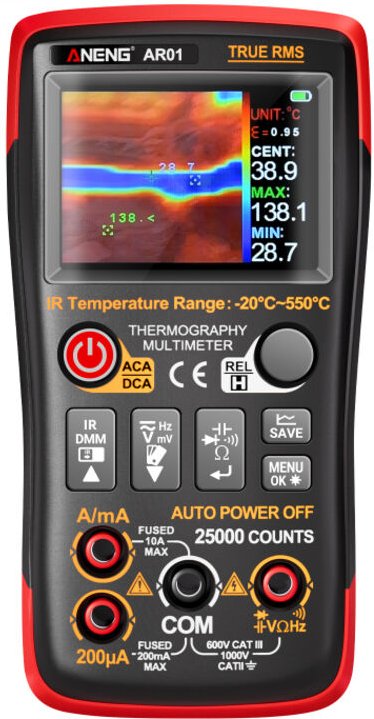 Multimetro termico intelligente AR01, risoluzione 32×32, 25.000 conteggi, tester di tensione e corrente AC/DC 2 in 1, 25...