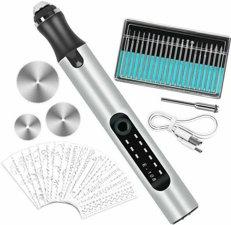 Multifunktionaler elektrischer Gravurstift, wiederaufladbarer Mini-USB-Gravurstift, Gravurwerkzeug, mit 20 Bohrern und 1...
