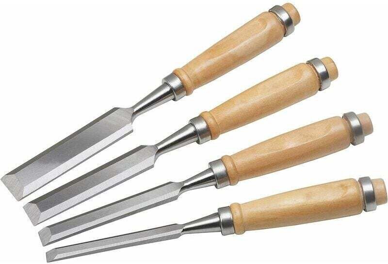 Jalleria - Zimmermannsmeißel-Set, 4-teilig, Holzgriff, mehrfarbig (8 mm + 12 mm + 18 mm + 24 mm)