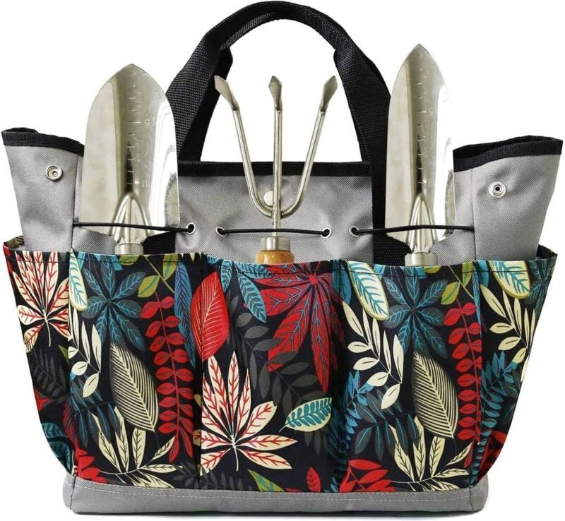 (Geblümtes)Gartenwerkzeugset, Gartentasche mit mehreren Taschen für Gartenwerkzeugset, Gartenwerkzeugtasche