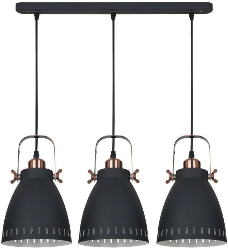 Franklin - Industrieller und Retro hängender hängender Graphit, rotes Kupfer 3 Licht mit Graphitschirm, E27 - Italux