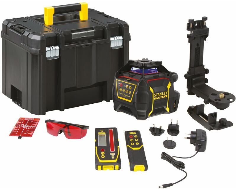 Stanley - Rotationslaser mit Empfänger und Zubehör, rot, Reichweite 600 m, integrierter Akku, Ladegerät FMHT77447-1