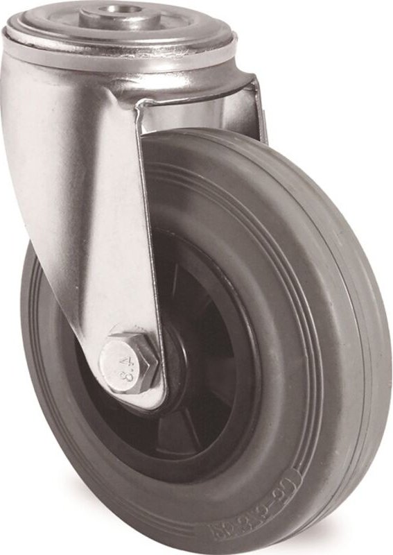 Lenkrolle Rad-Ø 125 mm Tragfähigkeit 100 kg Rückenlochbefestigung Polypropylen Rollenlager Vollgummi grau