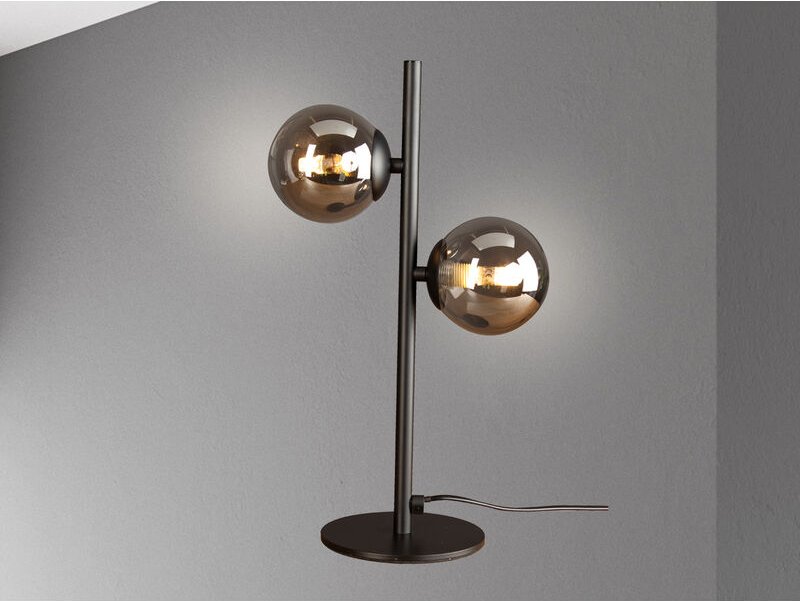 Meinewunschleuchte - Außergewöhnliche led Tischleuchte Schwarz - Glaskugeln Rauchglas, Höhe 40cm