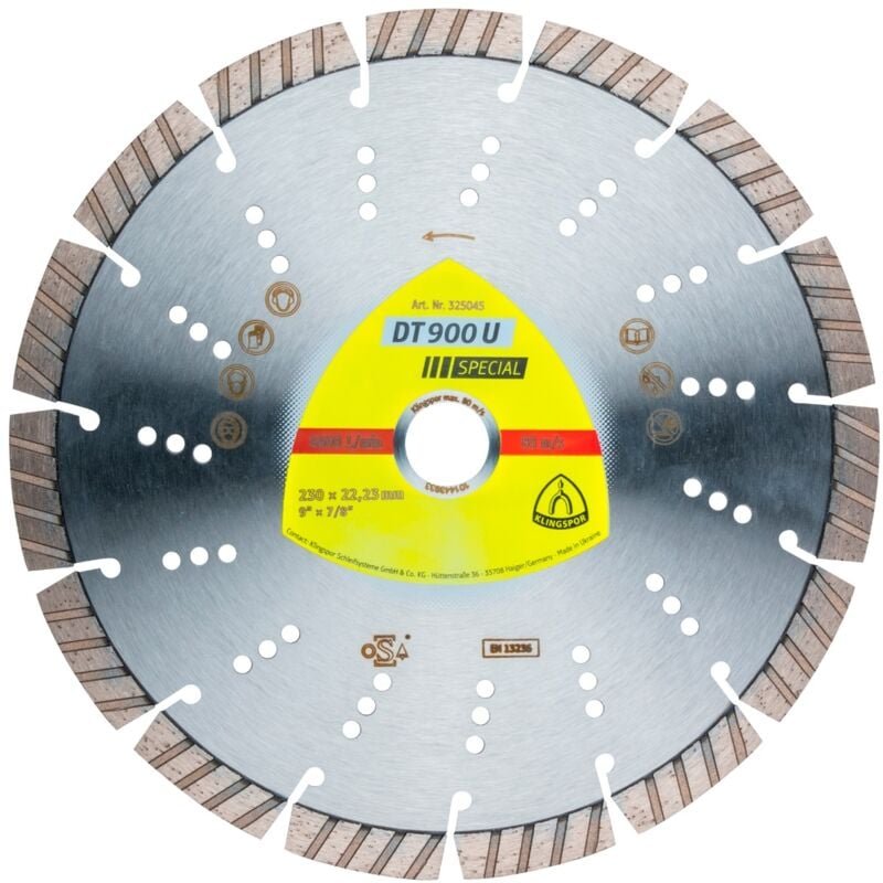 FP - Klingspor dt 900 u Diamanttrennscheiben, 230 x 2,6 x 22,23 mm 15 Segmente 42 x 2,6 x 12 mm, Standard Turbo