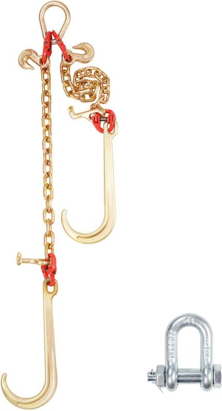 G80 V-Zaumkette, 3/8' x 2' Abschleppkette mit J-Haken, T-Haken und Greifhaken, Schwerlast-Transportschleppkette für Absc...
