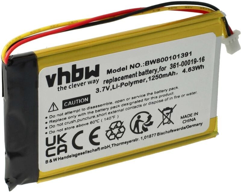 Vhbw - Akku kompatibel mit Garmin Nüvi 465T, 465 gps Navigation Navi (1250 mAh, 3,7 v, Li-Polymer) - Ersatz für AD21AD23...