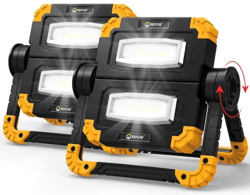 Wiederaufladbare Baustellen-Flutlichtlampe: Tragbare 20-W-LED-Arbeitsleuchte, 2 COB-2000-Lumen, USB-kabelloses, 360°-Dre...