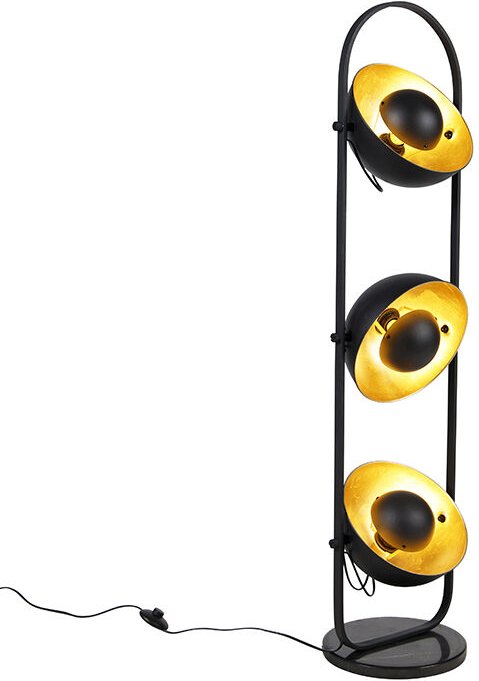 Industrielle Stehlampe schwarz mit goldenen 3-Lichtern - Emilienne Novo