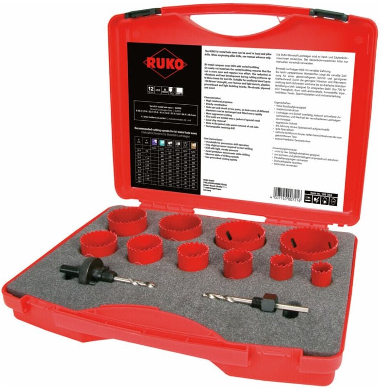 Ruko - Lochsägensatz-HSS-Bimetall im Kunststoffkoffer 12-teilig