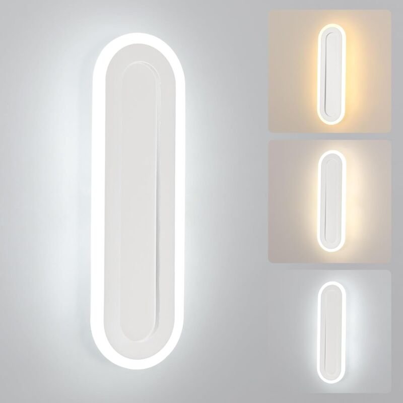 Wandleuchte für den Innenbereich, 14 w, moderne weiße Wandlampe mit Glasschirm, E27, 3 Farbtemperaturen 3000 K/4500 K/65...