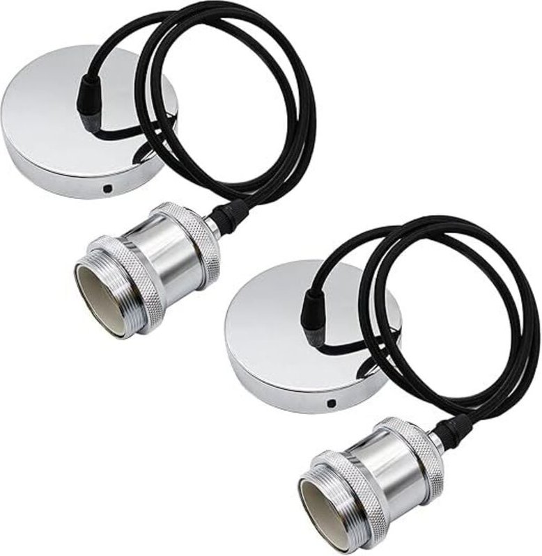 Set von 2 E27 Hängeleuchten mit Schraubring E27 Lampenhalter mit verstellbarem Textilkabel 100 cm Hängekabel für Deckenb...