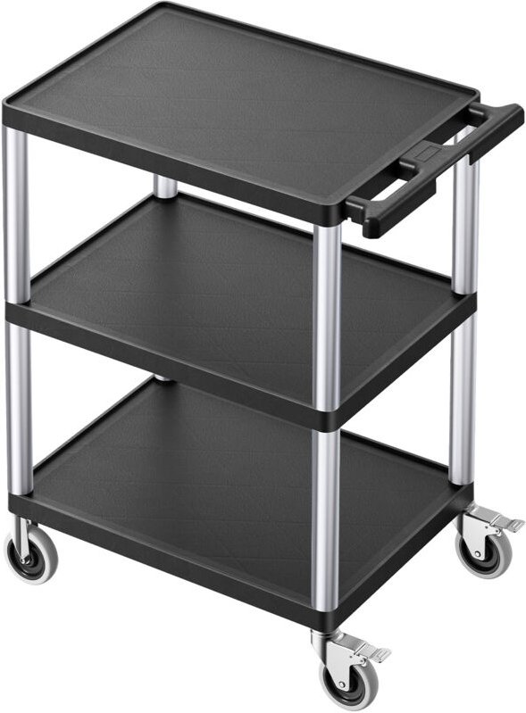 Mophorn - Mehrzweckwagen, 300 lbs Tragkraft, 27,6 x 18,1 Zoll Servicewagen, drei Ablagen aus robustem Kunststoff mit 360...