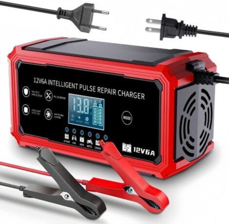 12V 6A Rotes 12V 6A Auto-/Motorrad-Batterieladegerät, 14,6V/12,6V Lithium-Batterieladegerät