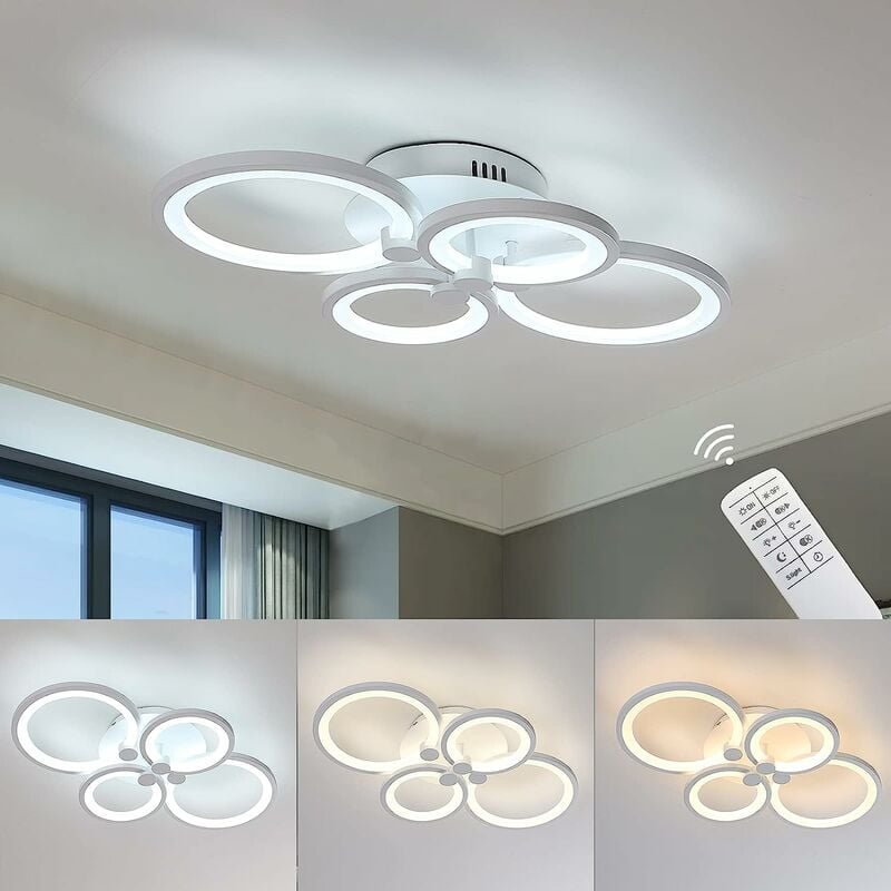 60W Moderne Led Deckenleuchte Wohnzimmer, Moderne Metall Acryl Deckenlampe mit Fernbedienung und APP Steuerung, Weiß 4 R...