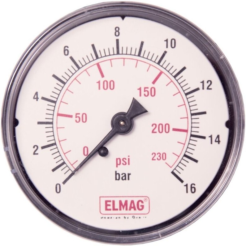 Druckluft Manometer 63 mm 0 - 16 bar mit Außengewinde hinten 1/4' - Elmag