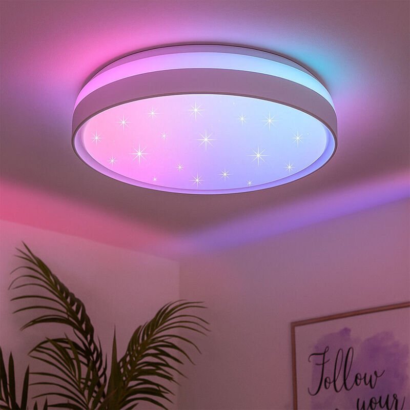 Deckenleuchte mit Fernbedienung Deckenlampe dimmbar Tageslichtleuchte rund, CCT RGB Farbwechsel, LED 14W 1800Lm, DxH 39x...