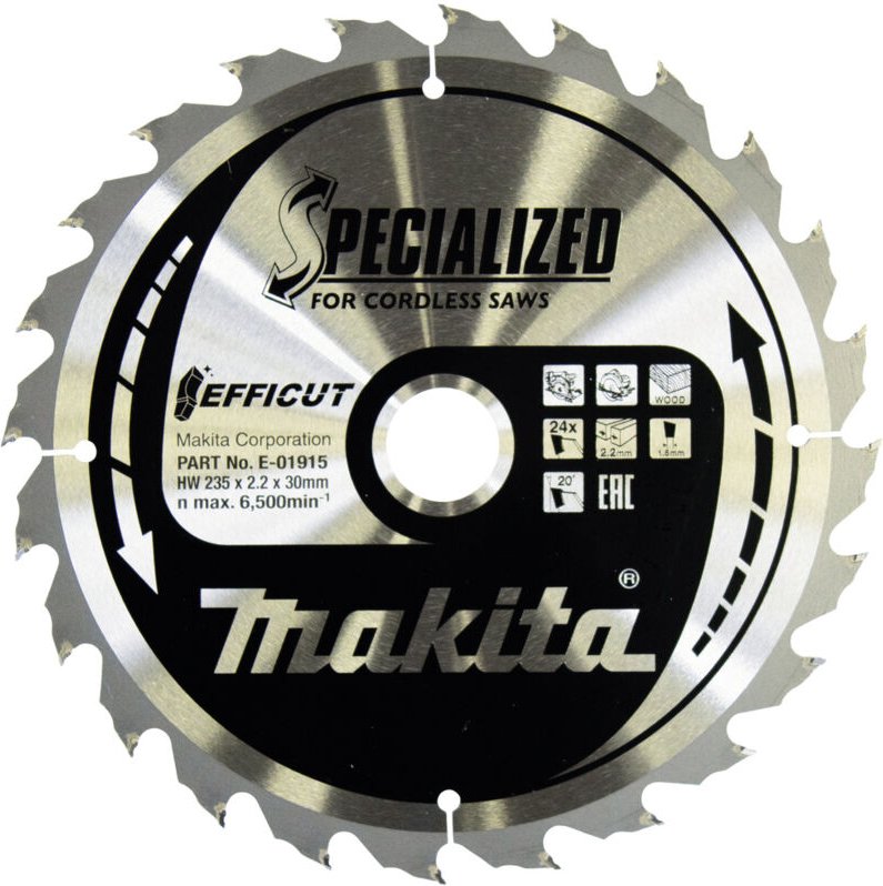E-01915 Efficut TCT-Kreissägeblatt 235 x 30 mm 24 Zähne 2,2 mm Holz - Makita