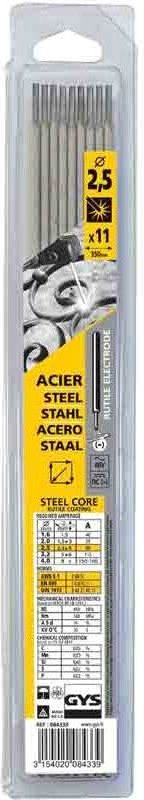 11 Rutil-Elektroden Aus Stahl Ø2,5 - Blisterpackung Gys - 084339