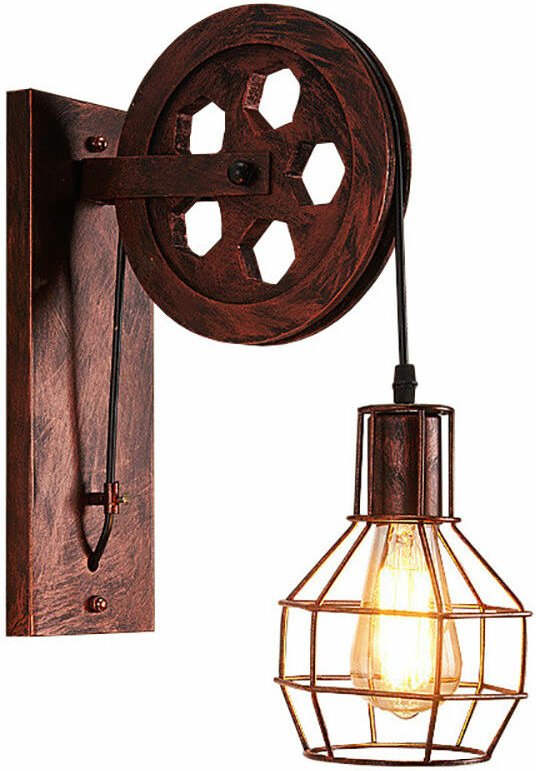 Wandleuchte Innen, Kreativ Flaschenzug Wandlampe, Vintage Industri Wandlampe mit Metallkäfig für Wohnzimmer Schlafzimmer...