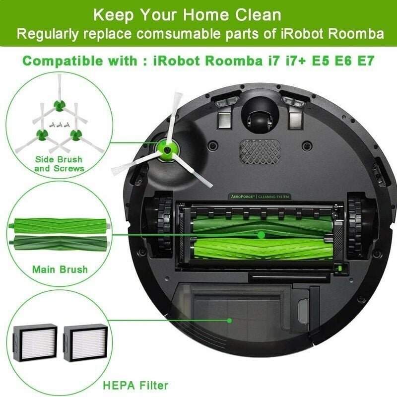 8-teiliges Ersatzteilzubehör, kompatibel mit iRobot Roomba E5 E6 E7 i7 i7+ i8 i8+ j7 j7+ i6 i6+ i4 i4+ i3 i3+ eur, für e...
