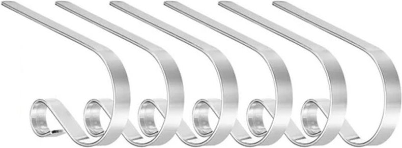 Linghhang - 6er-Pack Weihnachtsstrumpfhalter-Haken aus Metall, Weihnachtsstrumpfhalter für Kamindekoration, Silber