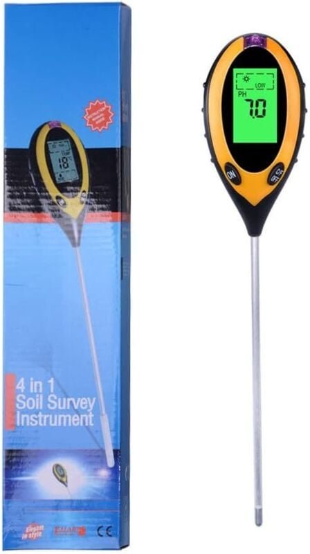 Ahlsen - 4-in-1-Bodenmessgerät, Bodentester mit Licht, pH-Wert, Temperatur und Luftfeuchtigkeit, Boden-PH-Messgerät mit ...