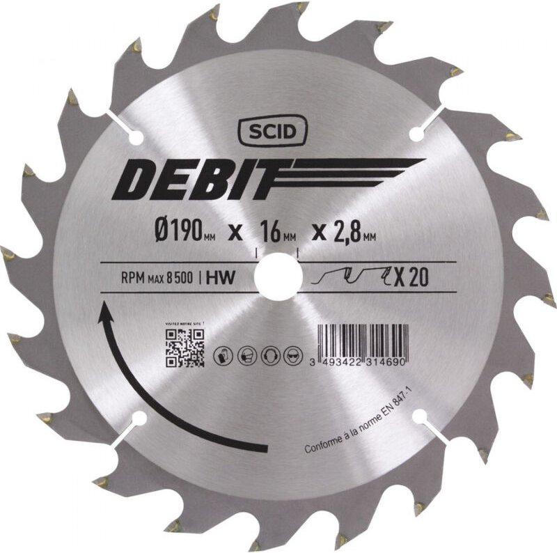 Kreissägeblatt aus Hartmetall ø 190 mm 20 16 2,8