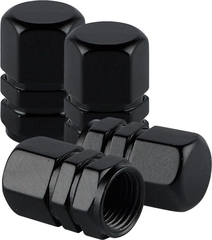 Ventilkappen aus Aluminium – staubdicht – für ATV, Auto, Fahrrad, Motorrad – sechseckig (4 Stück – schwarz)
