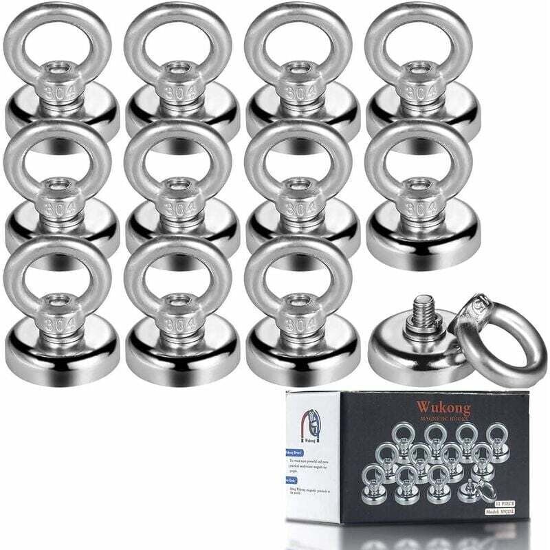 Magnetischer Haken, 25 mm starker Magnet, 19 kg Zugkraft, starker runder Neodym-Magnetmagnet (12 Packungen)