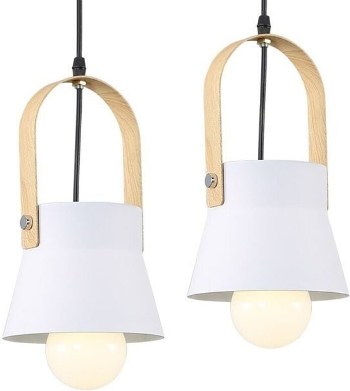 Moderner Industrieller Pendelleuchte Metall Holz Hängeleuchte Innenbereich Deckenleuchte Weiß 2 Stücke