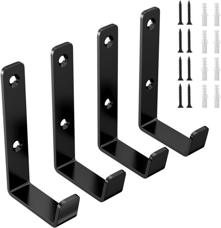 4-teiliges Set Wandhaken zum Einschrauben, J-Haken für die Garage, robuste Wandhaken zum Aufhängen, schwarze Wandhaken z...