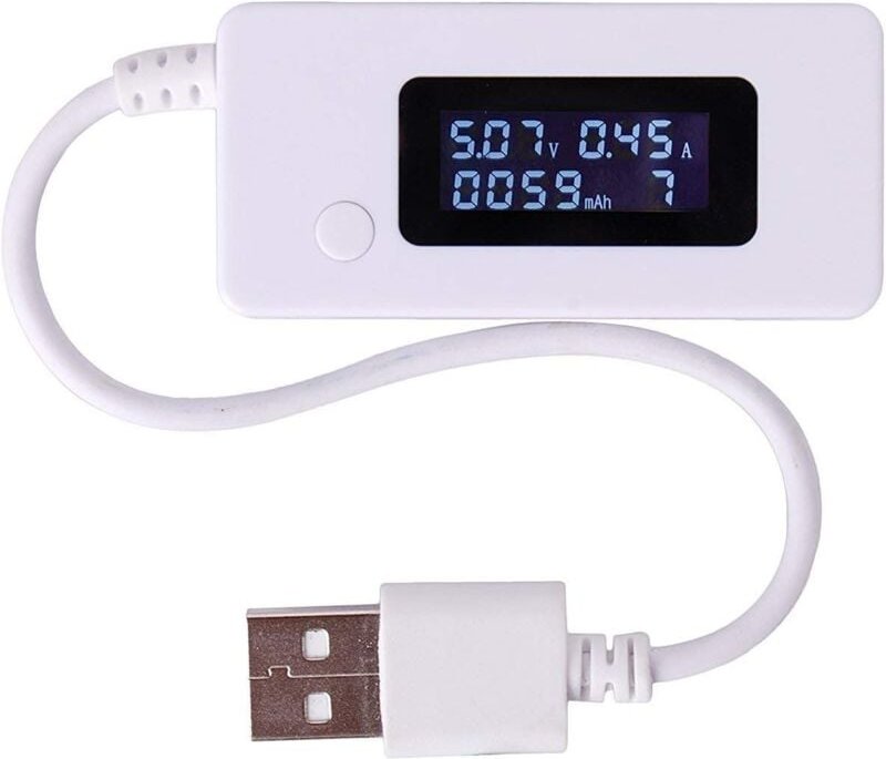 Fitags - White Tail LCD-Hintergrundbeleuchtung, digitales LCD-Display, USB-Amperemeter, Voltmeter, Ladekapazitätserkennu...