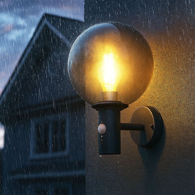 Wandleuchte mit Bewegungsmelder Außenlampe mit Bewegungsmelder anthrazit Haus Außenbeleuchtung Edelstahl , Kugel, 1x E27...