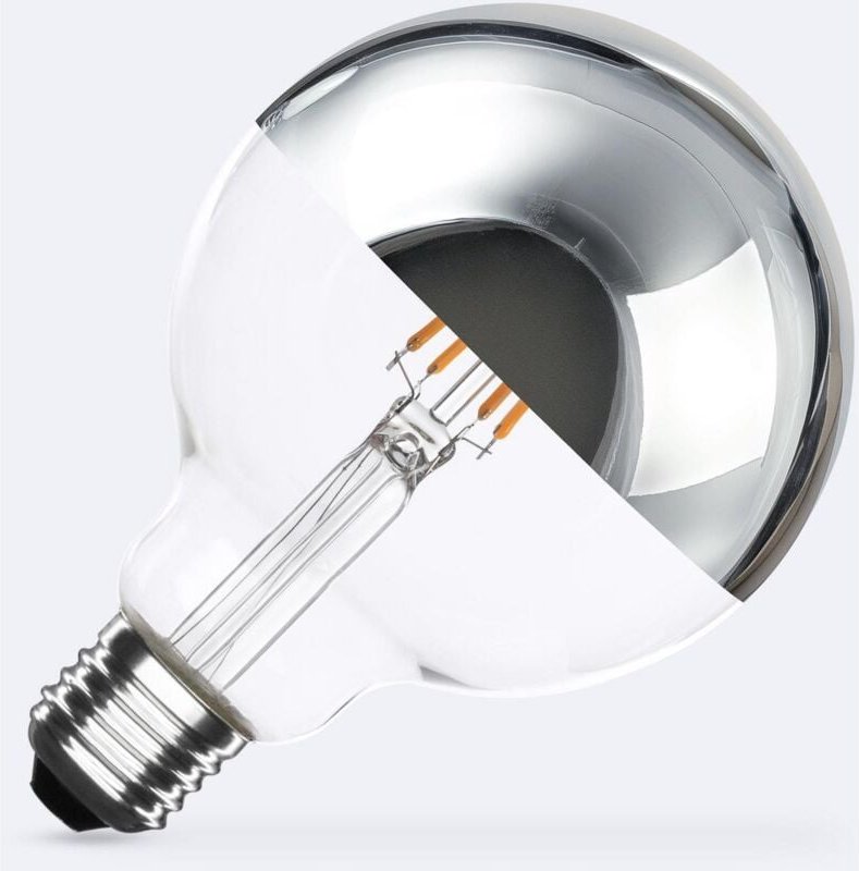 Efectoled - LED-Glühbirne Filament E27 6W 600 lm G95 Chrome Reflect No Flicker 2200K Superwarm