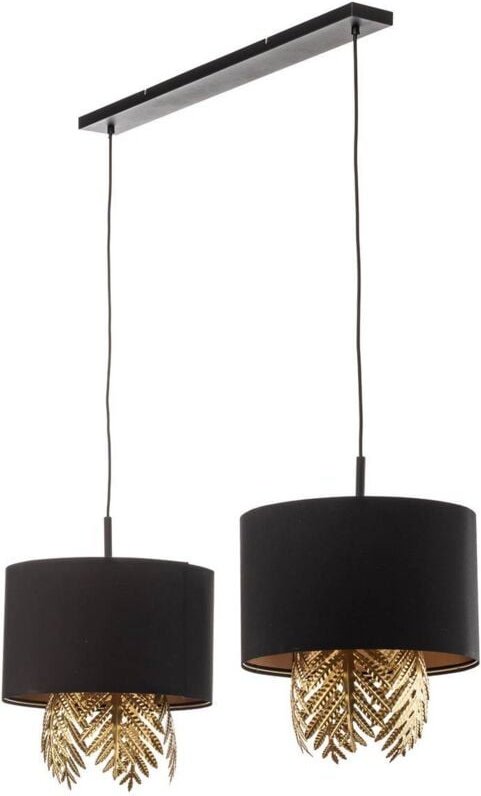 Malviras Stoff-Hängelampe, Blattdeko 2-fl. - Schwarz, gold - Lucande